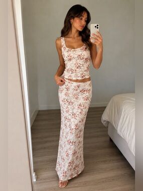 Vine and Valley Floral Lace Matching Set XS Cottagecore Coquette Maxi Skirt